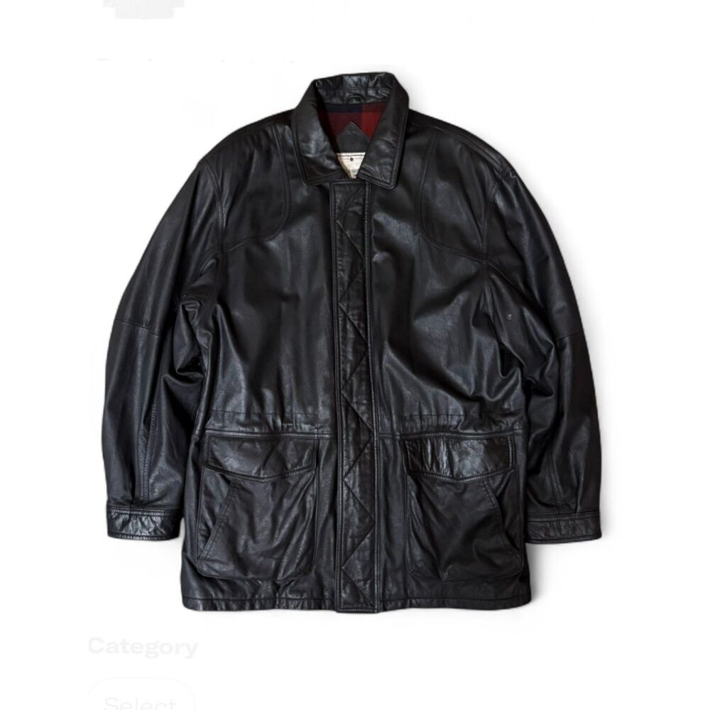 90s VTG Soft Black Leather Jacket, Lived-In, Relaxed Fit sz Large John Ashford